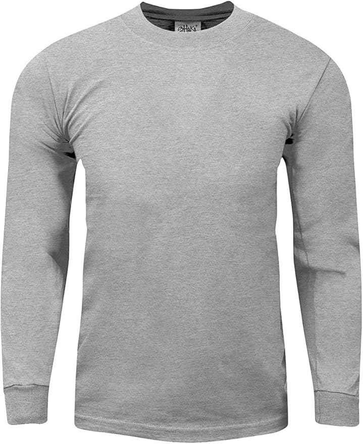 Shaka WearMen's Long Sleeve Heavyweight Cotton T Shirt –Max Heavy 7 Ounce Crew Neck Plain Tee Top Tshirts Regular