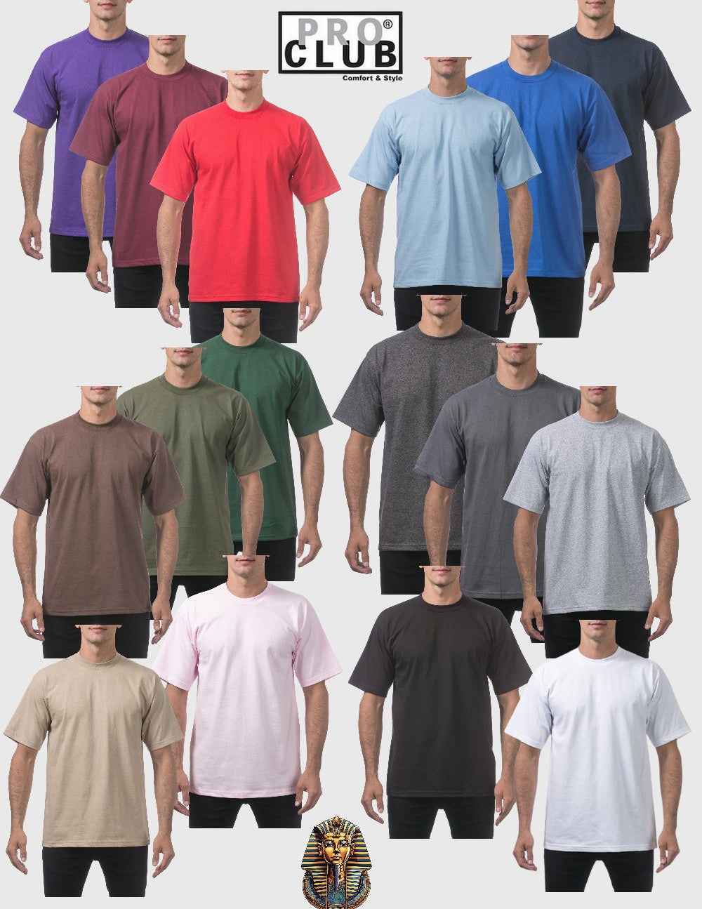 6 Pack Pro Club Men's Heavyweight Short Sleeve T-Shirt