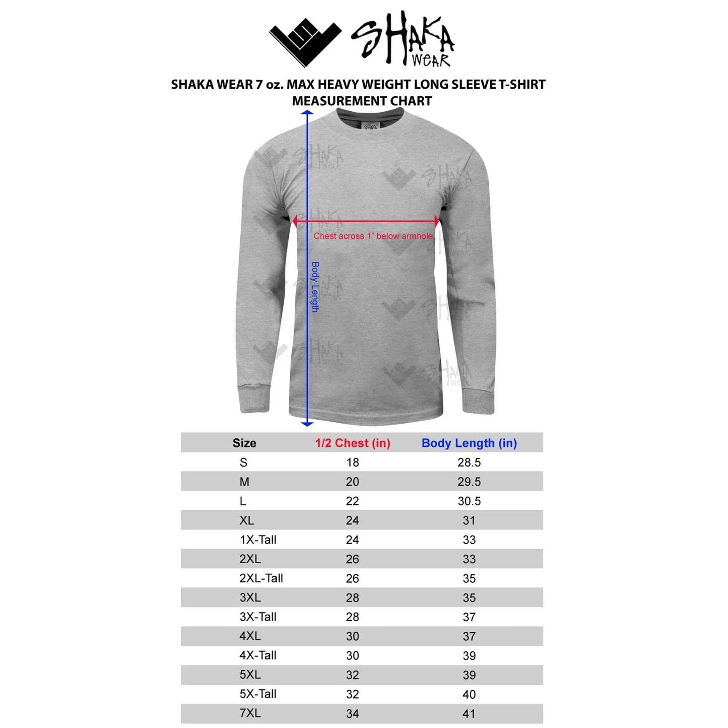 Shaka WearMen's Long Sleeve Heavyweight Cotton T Shirt –Max Heavy 7 Ounce Crew Neck Plain Tee Top Tshirts Regular